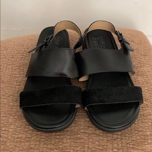 Naturalizer | Black Flat Sandals Shoes Fur front Strap Leather side buckle 7.5 8